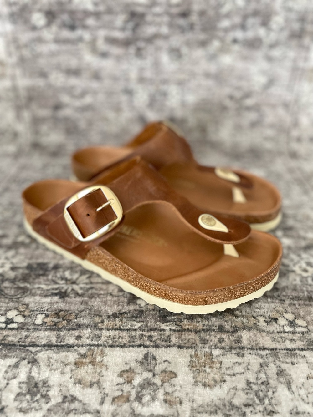 Birkenstock Gizeh Big Buckle Cognac Size 39 REGULAR Width Oiled Brown Leather - Picture 5 of 14